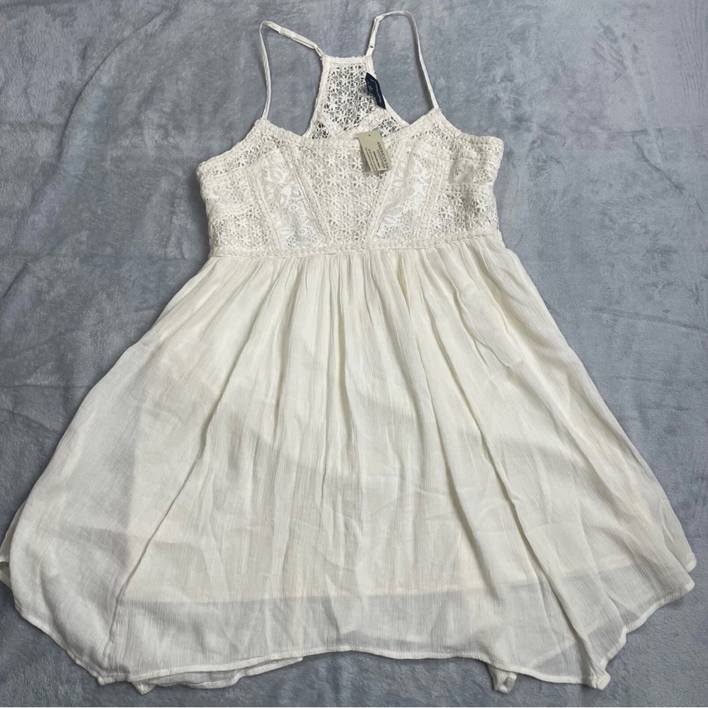 American Eagle Mini Dress 6 NWT Crochet Lace Gauze Babydoll Cream Flowy